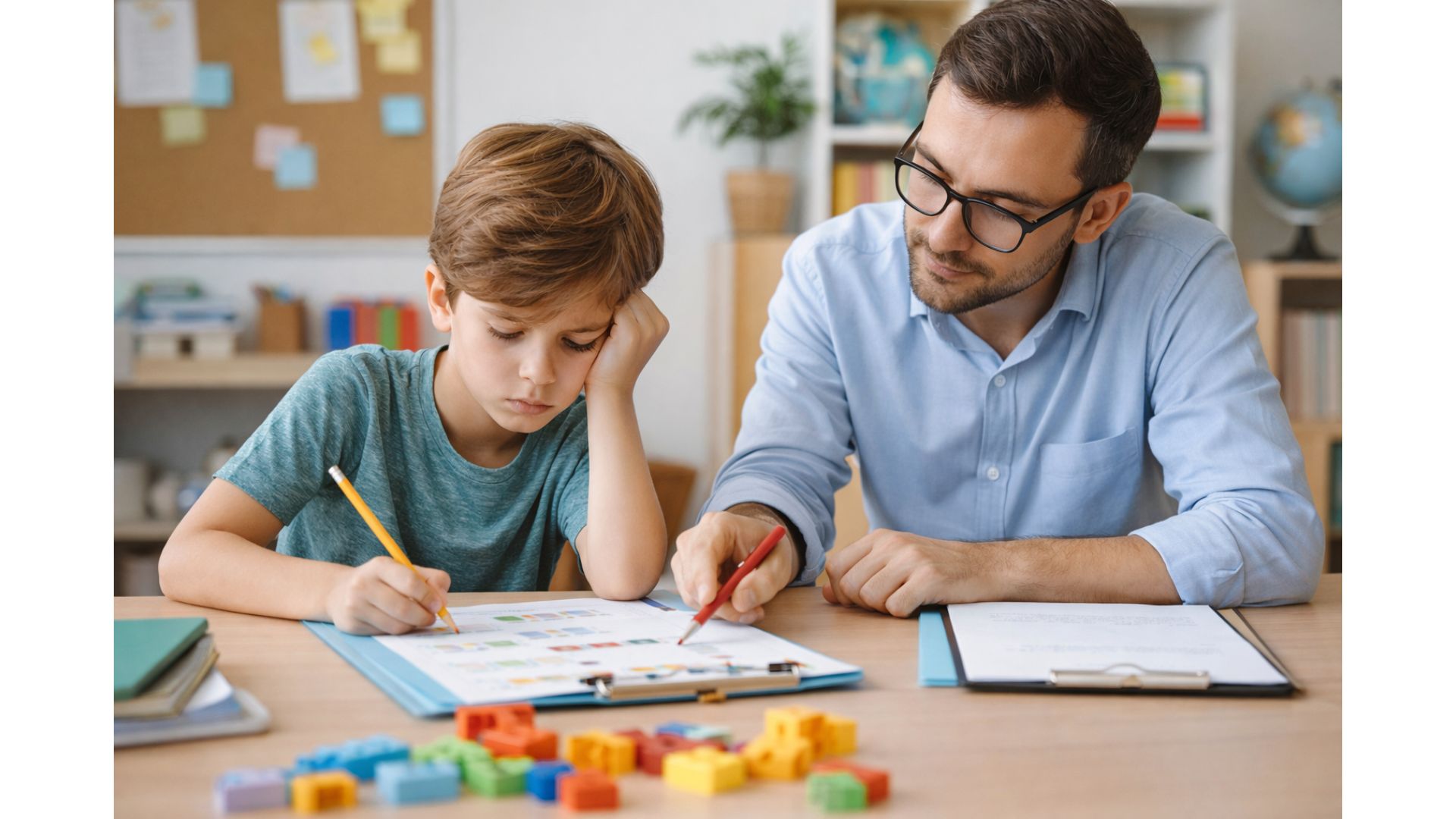 padre haciendo los deberes con su hijo