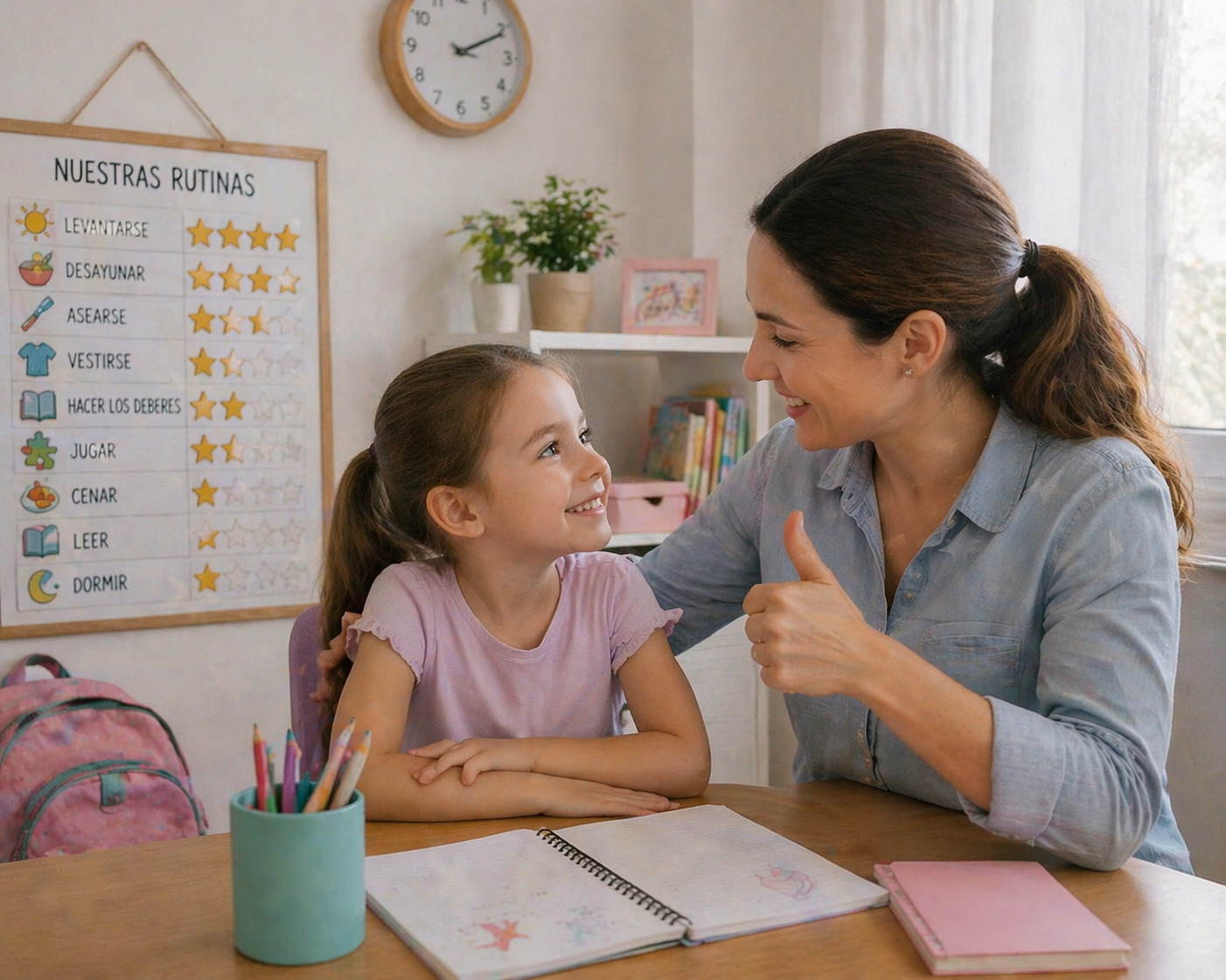 madre e hija haciendo rutina diaria